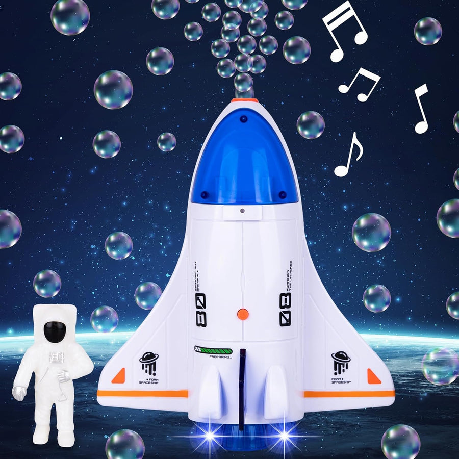 Spaceship Bubble Toy - Outer Space Bubble Machine with Bubble Solution and Astronaut Figurine - Bubble Makers for Kids Outside Play - Space Toys for Boys and Girls - Galaxy Party Supplies and Favors