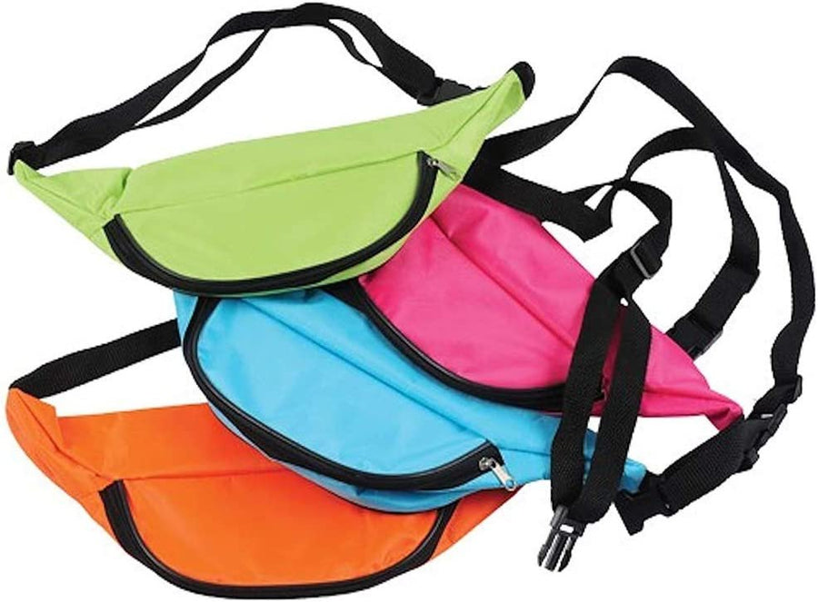 Neon Fanny Packs for Kids, Set of 4, Colorful Waist Bags with Single Zippered Pocket and Adjustable Strap, Neon Party Supplies, 80’s and 90’s Costume Accessories