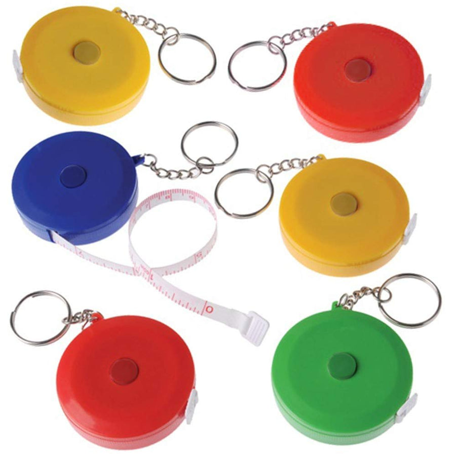 Tape Measure Keychains for Kids and Adults - Set of 12 - Functional Tape Measure Key Holders - Assorted Colors - Birthday Party Favors, Goody Bag Fillers, Prize for Boys and Girls