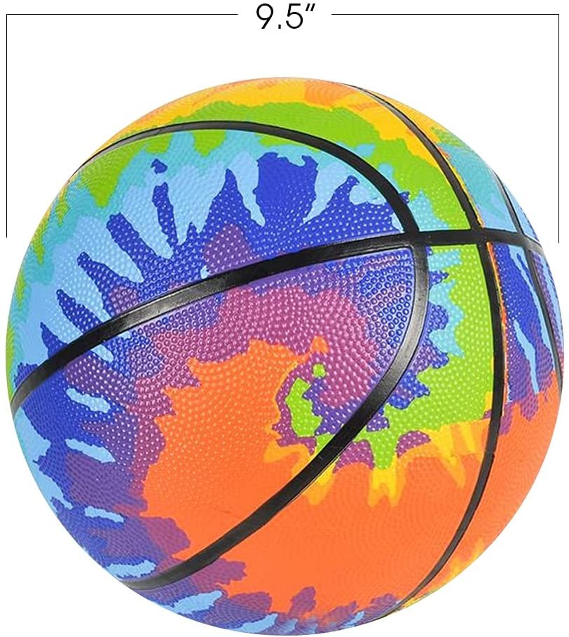 Tie Dye Regulation Basketball for Kids, Bouncy Rubber Kick Ball for Backyard, Park, & Beach Outdoor Fun, Beautiful Rainbow Colors, Durable Outside Toys for Boys & Girls - Sold Deflated