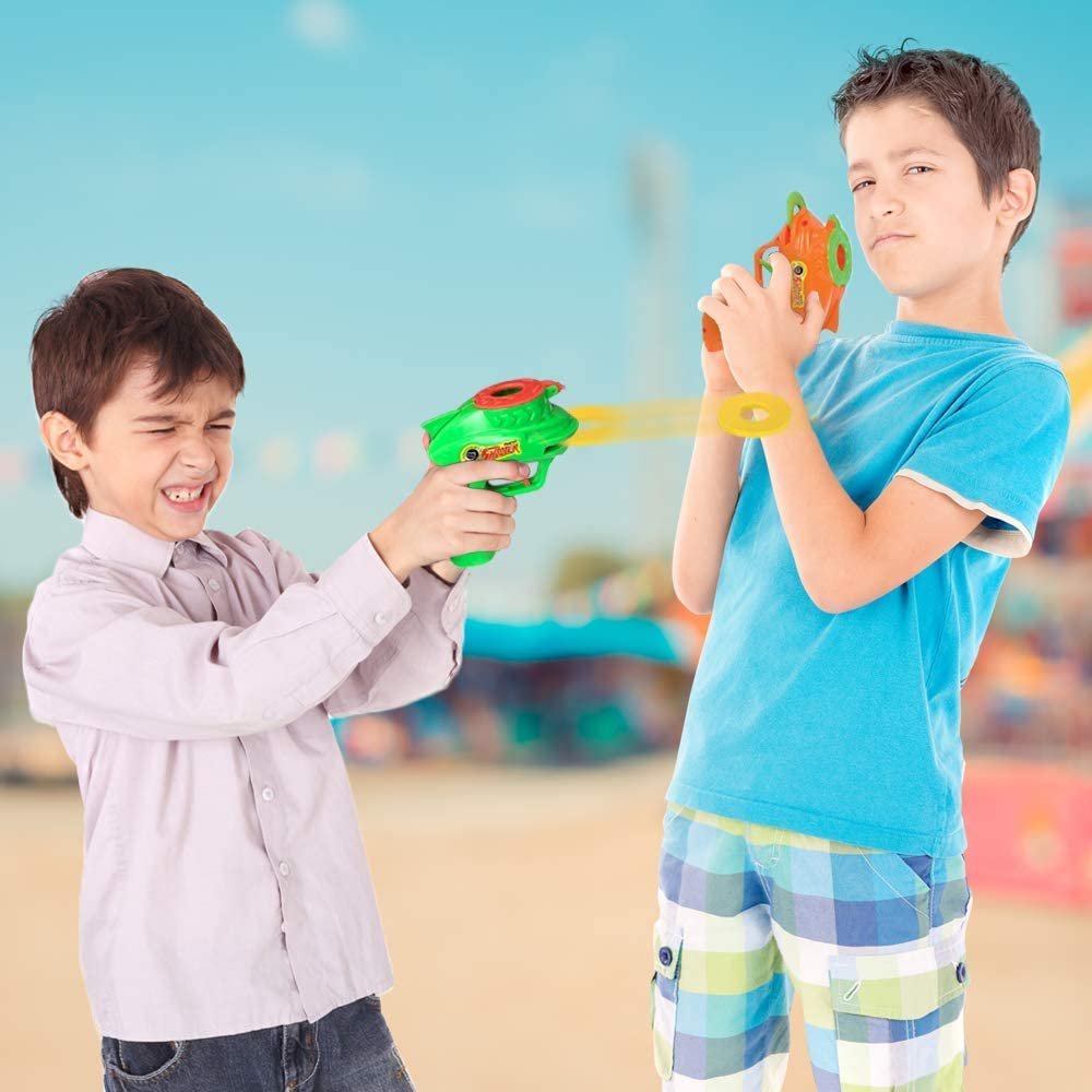 Foam Disc Launcher, Set of 2 Disk Shooter Toy Guns with 1 Gun and 5 Flying Disks Each, Outdoor Games and Activities for Summer, Backyard, and Picnic Fun, Best Gift Idea