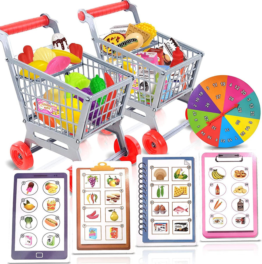 Gamie Shopping Cart and List Game for Kids - Fun Game with Pretend Play Shopping Carts and Groceries - Develops Social Skills and Reasoning - Cool Educational Learning Game for Boys and Girls