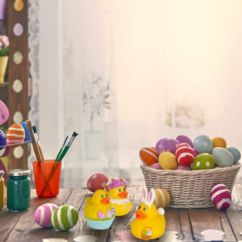 2.5" Assorted Easter Rubber Duckies for Kids, Pack of 12, Mini Duck Surprise Toys for Filling Easter Eggs, Easter Party Favors, Egg Hunt Supplies, Easter Themed Bath Tub Toys