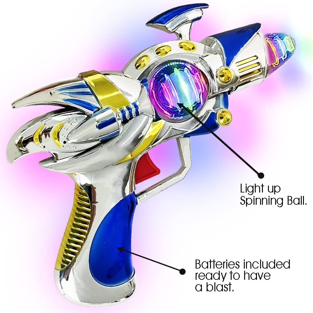 Blue Super Spinning Space Blaster Gun with Flashing LEDs and Sound Effects, Cool Futuristic Toy Gun with Batteries Included, Great Gift Idea for Kids
