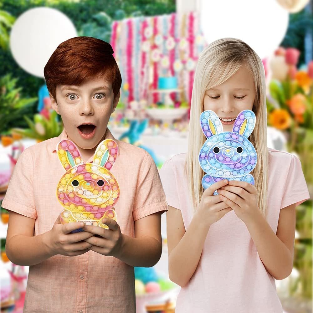 Easter Bunny Jumbo Pop it Fidget Toy, 1 Piece, 11" Fidget Popper for Fun Stress Relief, Easter Egg Hunt Toy, Easter Basket Stuffer, and Themed Party Favor for Boys and Girls