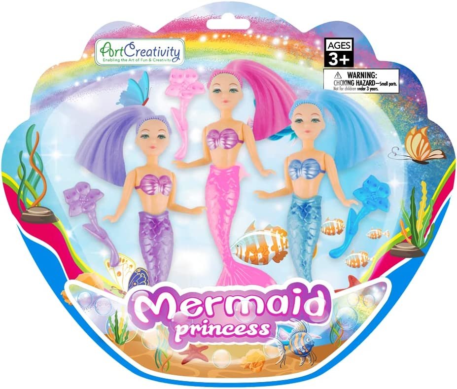 Mermaid Playset for Girls, Mermaid Toys Set with 3 Figurines & 3 Brushes Princess Party Favors for Children, Best Birthday Gift for Kids
