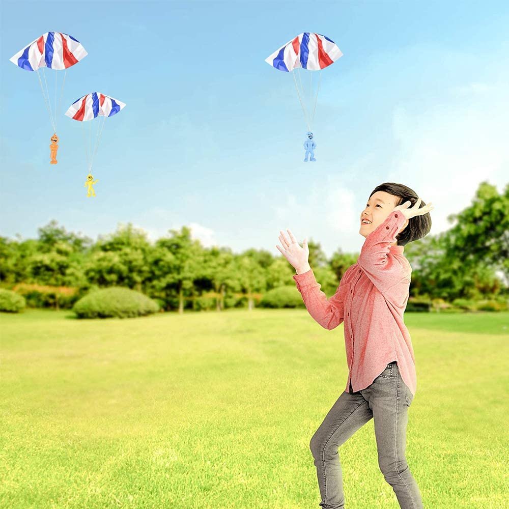 Mini Paratroopers with Parachutes, Bulk Pack of 36, Parachute Smile Figurines in Assorted Colors, Durable Plastic Guys Playset, Fun Parachute Party Favors, Goodie Bag Fillers for Kids