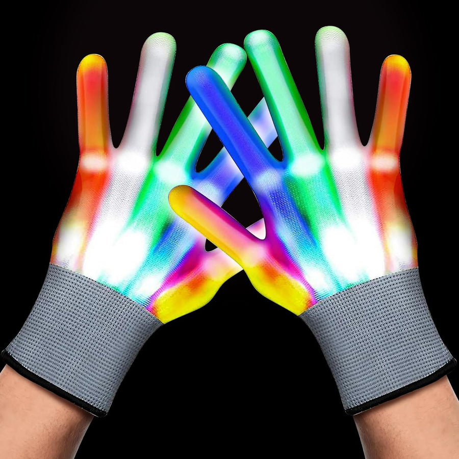Led Light Up Gloves for Kids - 1 Pair - Medium Sized Glow in the Dark Gloves with 6 Cool Flashing Modes - Kids Light Up Gloves for Halloween Costumes - Rainbow Party Favors