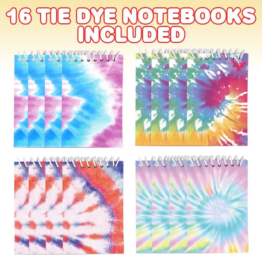 Mini Tie Dye Notebooks, Pack of 16, Small Spiral Notepads with Colorful Designs, Cute Stationery Supplies for School and Office, Fun Birthday Party Favors, Goodie Bag Fillers for Kids