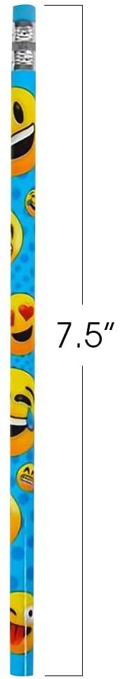 Emoticon Pencils, Set of 24, Cool Writing Pencils with Erasers with Assorted Emoticon Designs, Birthday Party Favors, Party Goody Bag Fillers, Teacher Supplies for Classroom