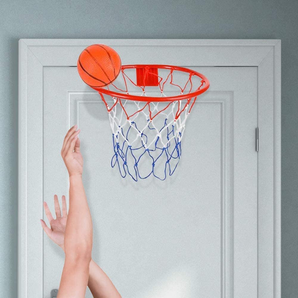 Over The Door Basketball Hoop Game - Includes 1 Mini Basketball and 1 Net Hoop, Indoor Basketball Set for Home, Office, Bedroom, Cool Birthday Gift for Boys and Girls