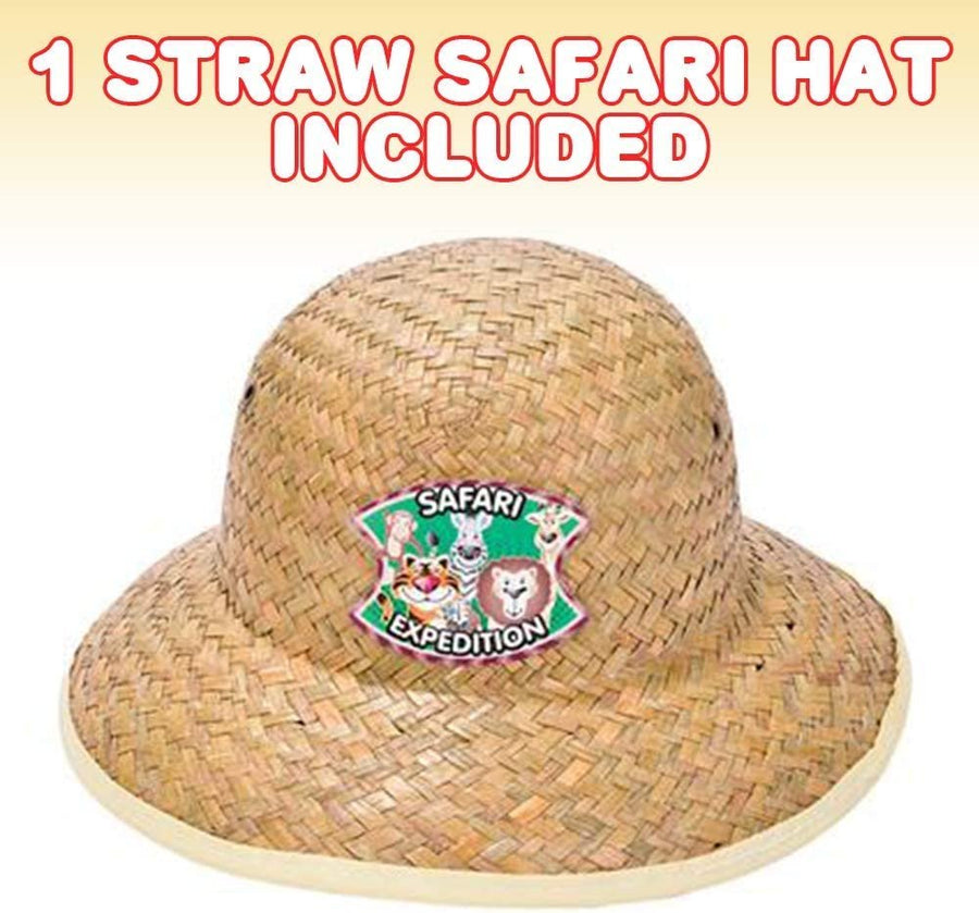 Straw Safari Hat for Kids, 1PC, Child Size Explorer Hat with Safari Expedition Logo, Adventurer and Farmer Costume Prop for Halloween, Fun Dress-Up Accessories, Explorer Gifts…