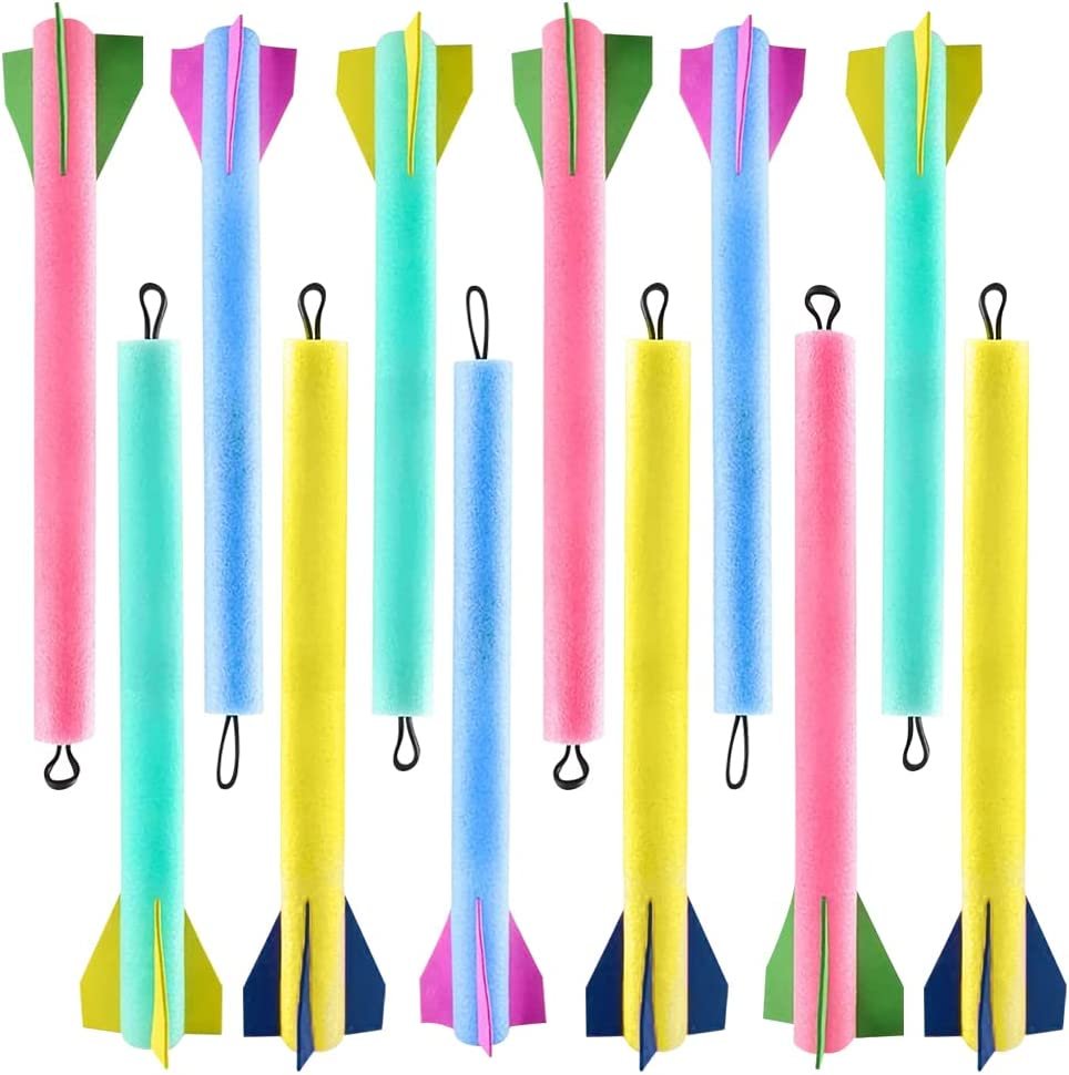 Jumbo Foam Finger Rockets, Pack of 12, Slingshot Flying Rocket Launchers in Assorted Colors, Fun Summer Outdoor Toys, Party Favors for Kids