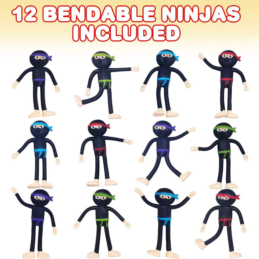 Bendable Ninja Figures, Set of 12, Bendable Ninja Toys for Kids, Ninja Party Favors for Boys and Girls, Stress Relief Fidget Toys for Kids, Goodie Bag Stuffers, and Pinata Fillers