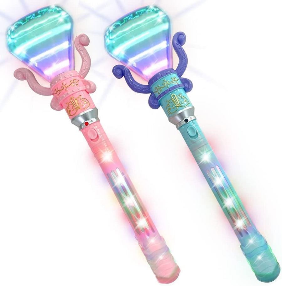 Light Up Diamond Wands for Kids, Set of 2, Princess LED Wands for Girls and Boys with Spinning LEDs and Batteries Included, Princess Toys for Hours of Pretend Play, Pink and Blue