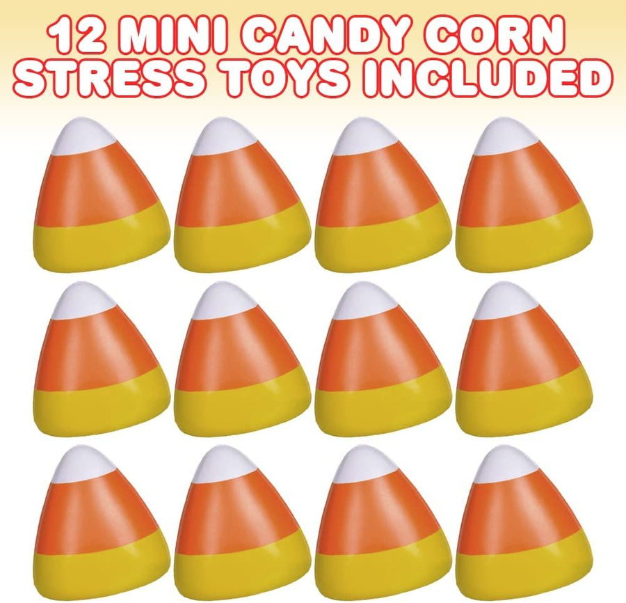 Mini Candy Corn Stress Relief Toys, Set of 12, Slow Rising Squeezy Toys for Kids, Halloween Party Favors and Non-Candy Trick or Treat Supplies, Birthday Goodie Bag Fillers