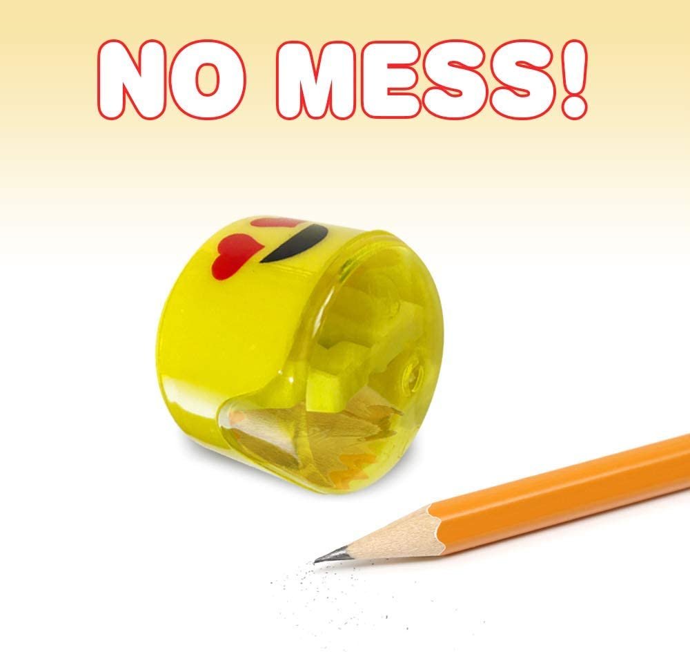 Emoticon Sharpeners for Kids, Bulk Pack of 24, Emoticon Smile Face Pencil and Crayon Sharpeners, Fun School Supplies for Children, Emoticon Birthday Party Favors for Boys and Girls