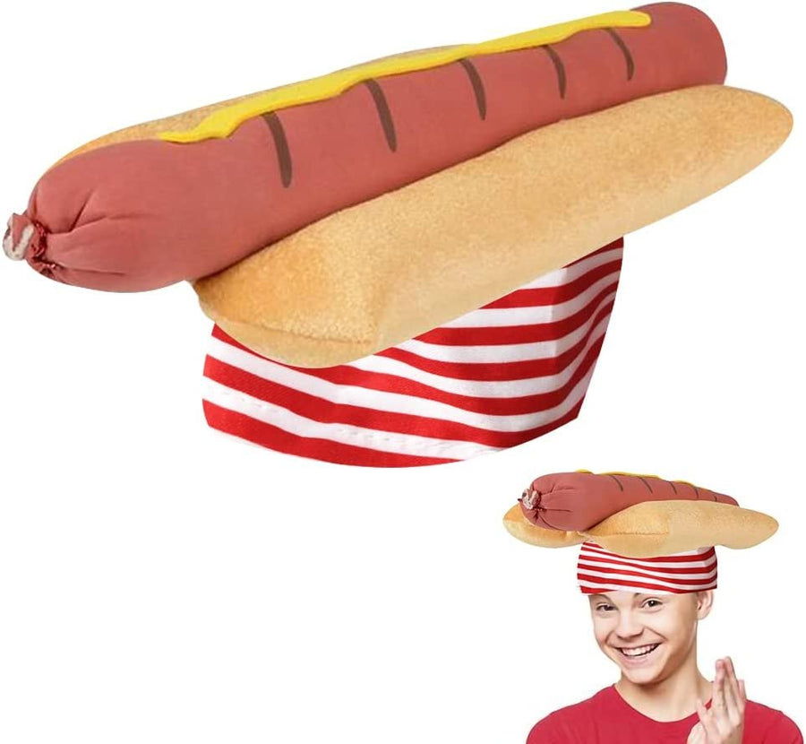 Funny Hot Dog Hat, 1 PC, Fun Fast Food Hotdog Hat, Soft Plush Costume Accessory Hat, Pizza Party Supplies Decorations, One Size Fits Most, Crazy Silly Hat for Halloween