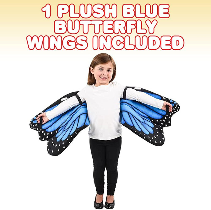 Plush Wearable Butterfly Wings, 1 Pair, Butterfly Wings for Girls and Boys in Blue, Kids’ Butterfly Halloween Costume Made of Soft Material, Dress Up Accessories for Children…