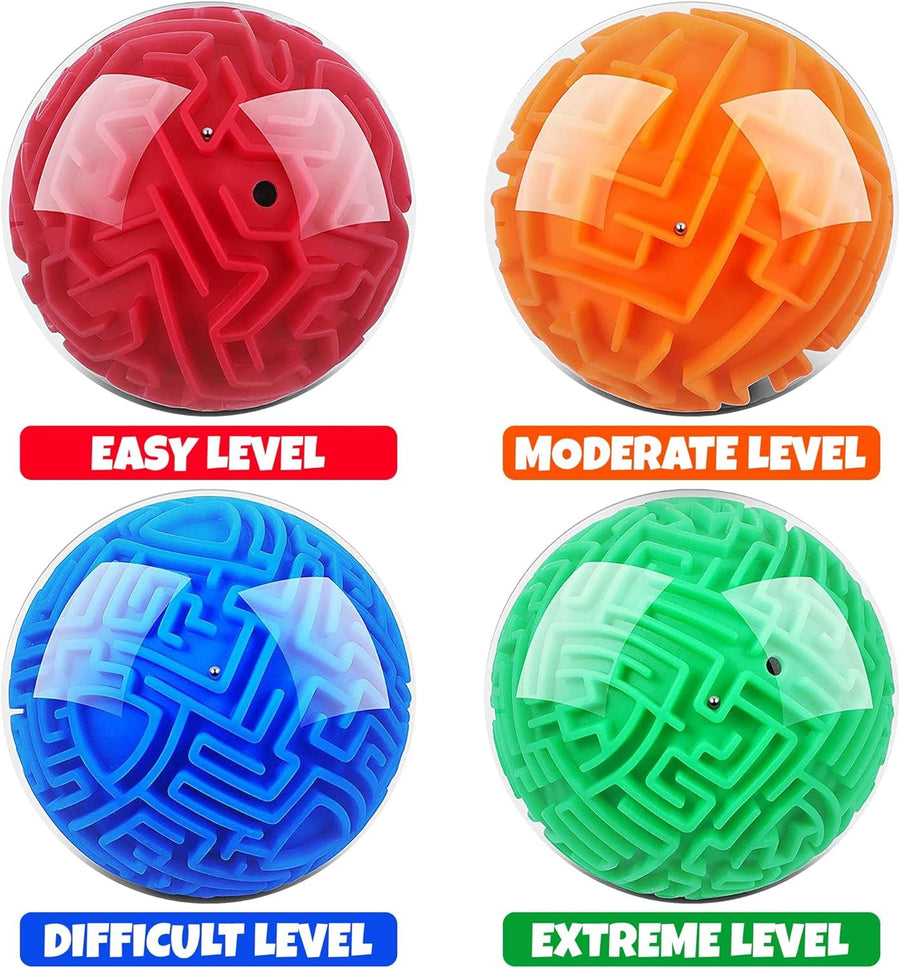 3D Maze Ball Puzzle Games for Kids, Set of 4, Includes 4 Brain Teaser Puzzles