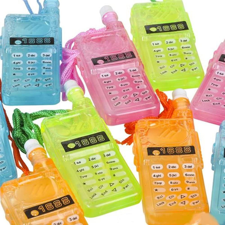 4" Cell Phone Bubble Necklaces - Pack of 12 - Includes a Hanging Cord - Assorted Colored Bottles - Fun Party Favors, Perfect Summer Game and Carnival Prizes for Kids