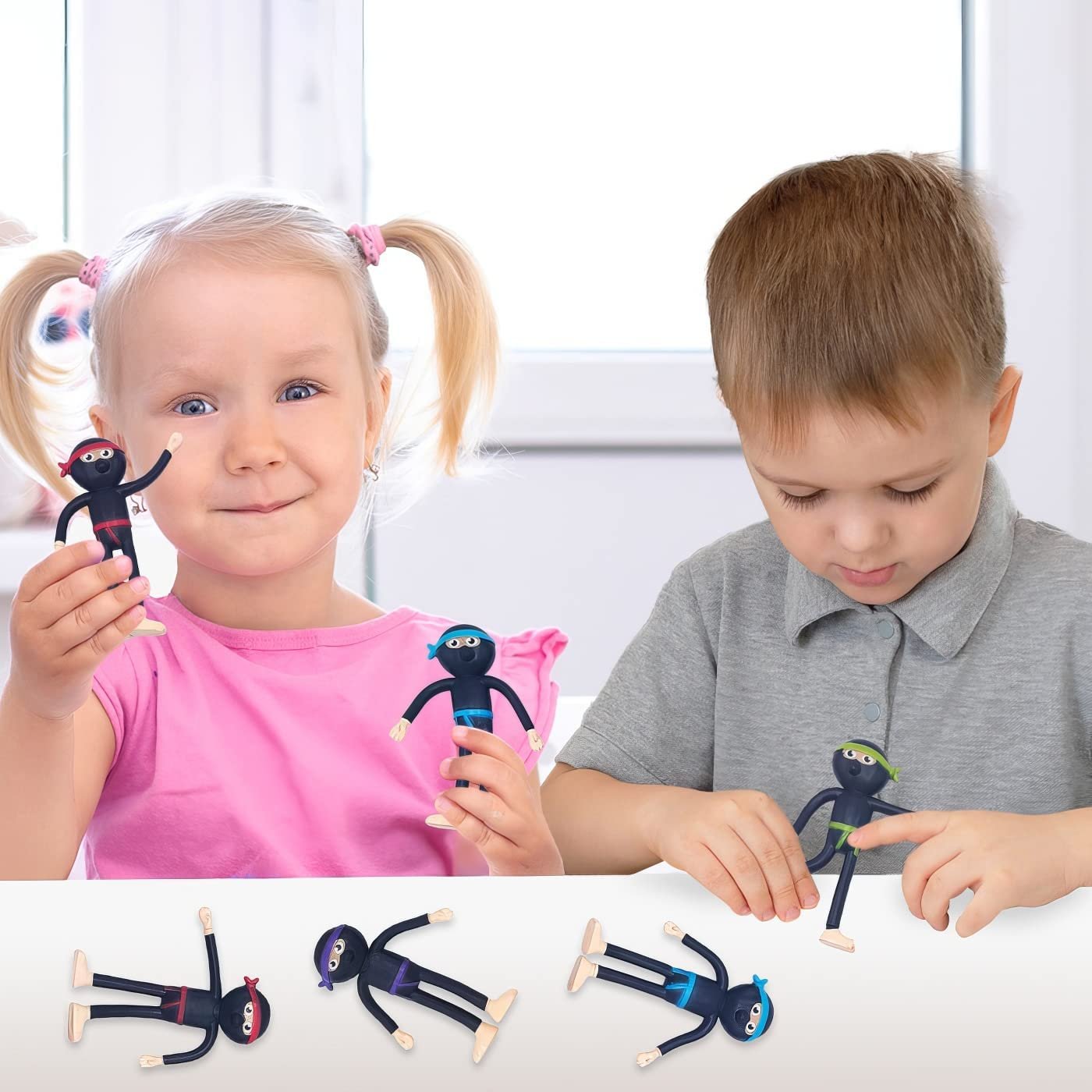 Bendable Ninja Figures, Set of 12, Bendable Ninja Toys for Kids, Ninja Party Favors for Boys and Girls, Stress Relief Fidget Toys for Kids, Goodie Bag Stuffers, and Pinata Fillers