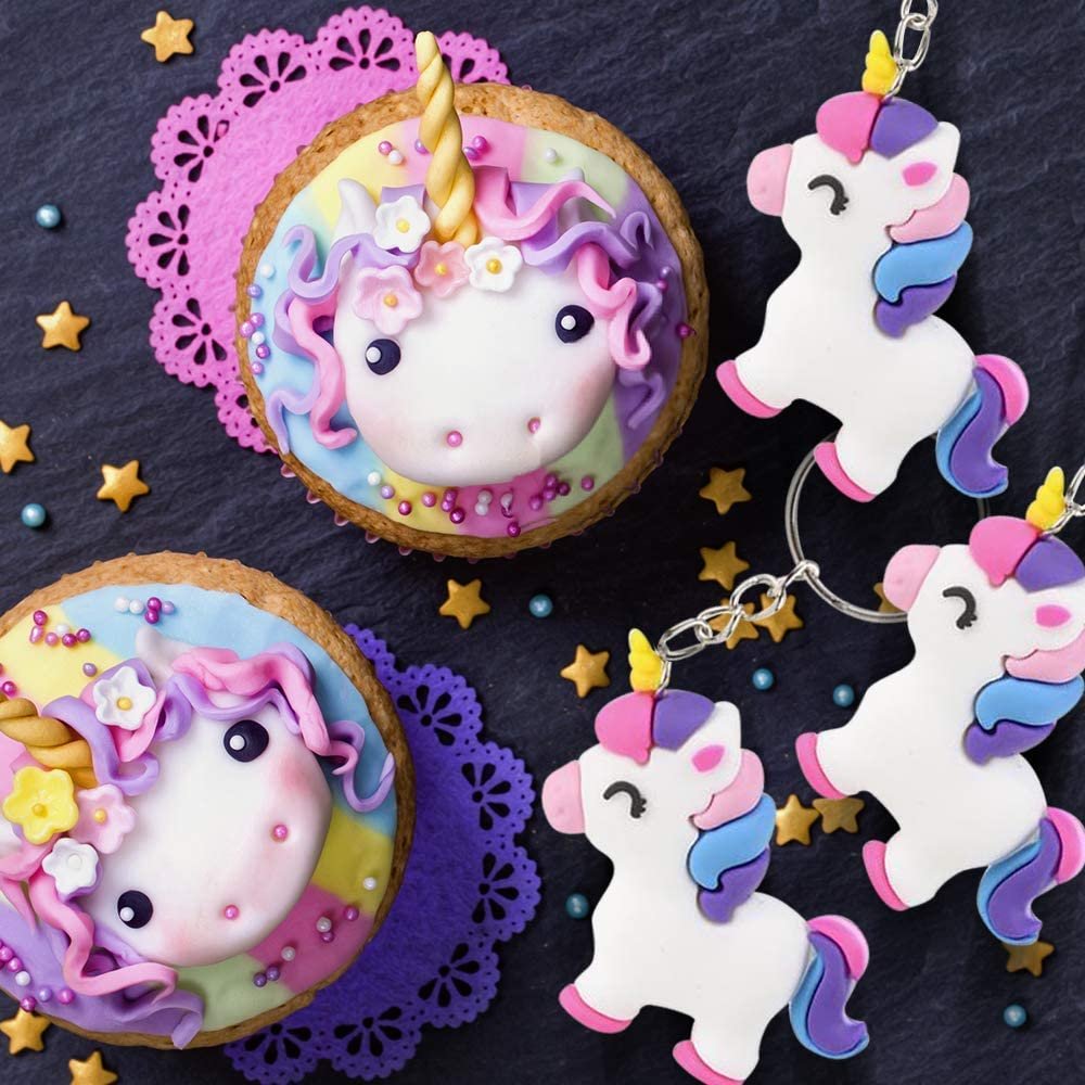 Unicorn Rubber Keychains, Set of 12, Fun Key Chains for Backpack, Purse, Luggage, Unicorn Birthday Party Favors for Kids, Goodie Bag Fillers, Small Prizes for Boys and Girls
