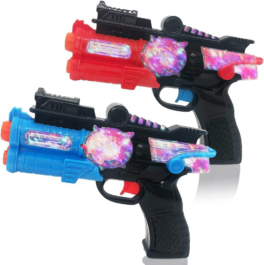 Light Up Toy Guns for Kids, Set of 2, Red and Blue Space Blasters with Flashing LEDs and Sound Effects, Cool Futuristic Toy Guns for Boys and Girls, Batteries Included