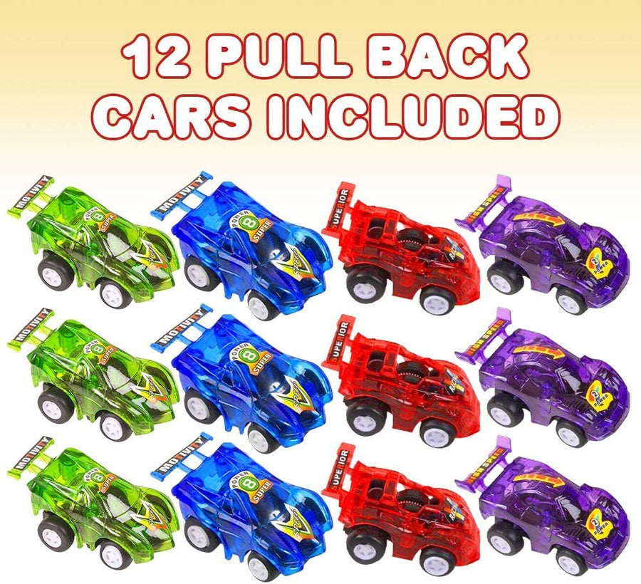 2.25" Pull Back Mini Toy Cars for Kids, Set of 12, Pullback Racers in Assorted Colors, Birthday Party Favors for Boys and Girls, Goodie Bag Fillers, Small Carnival and Contest Prize