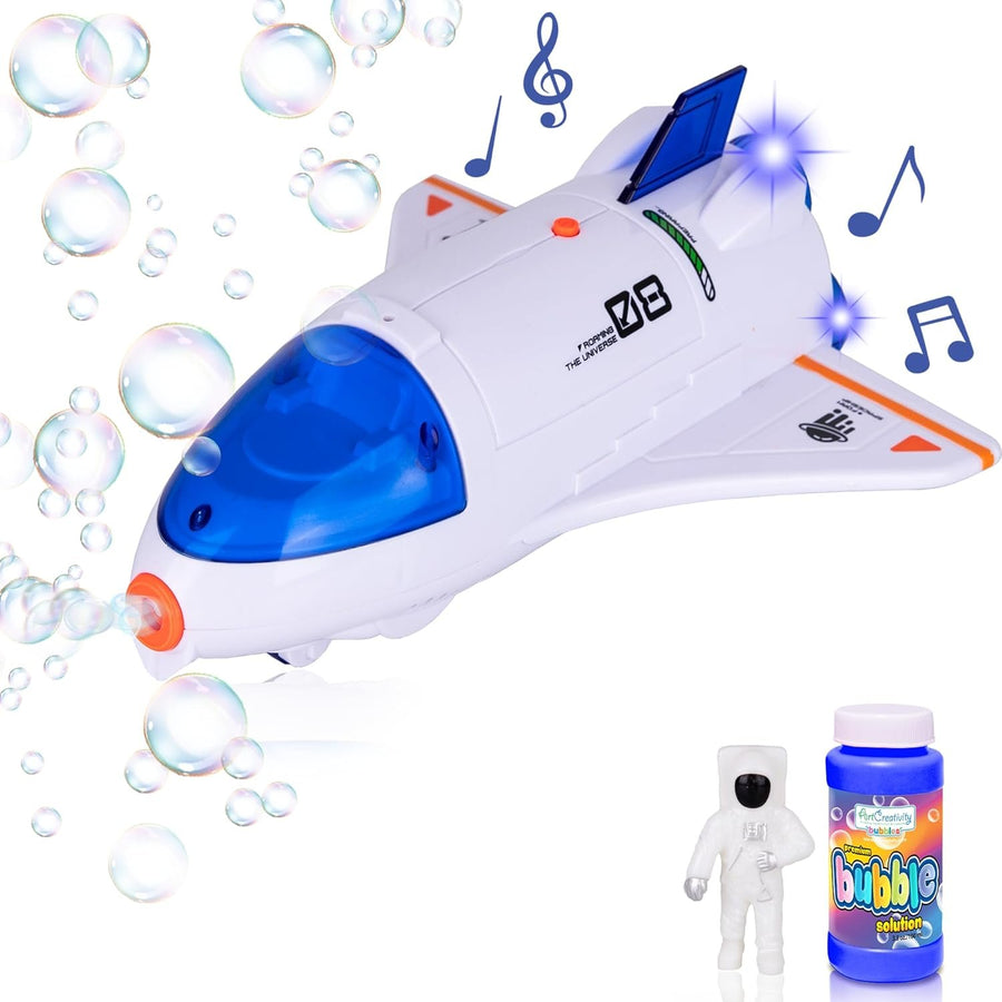 Spaceship Bubble Toy - Outer Space Bubble Machine with Bubble Solution and Astronaut Figurine - Bubble Makers for Kids Outside Play - Space Toys for Boys and Girls - Galaxy Party Supplies and Favors
