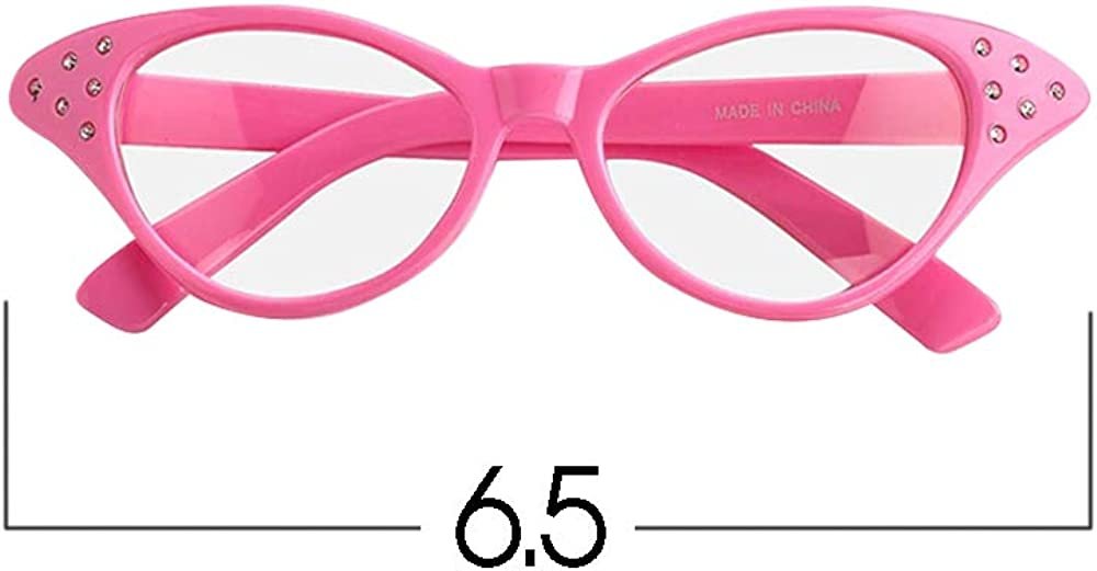Retro Cat Eye Glasses with Rhinestones - Pack of 4 - Vintage Cat Eye Fashion Eyeglasses for Women and Kids, Fun Props for 50s, 60s, Grease Theme, and Old Crazy Cat Lady Costume