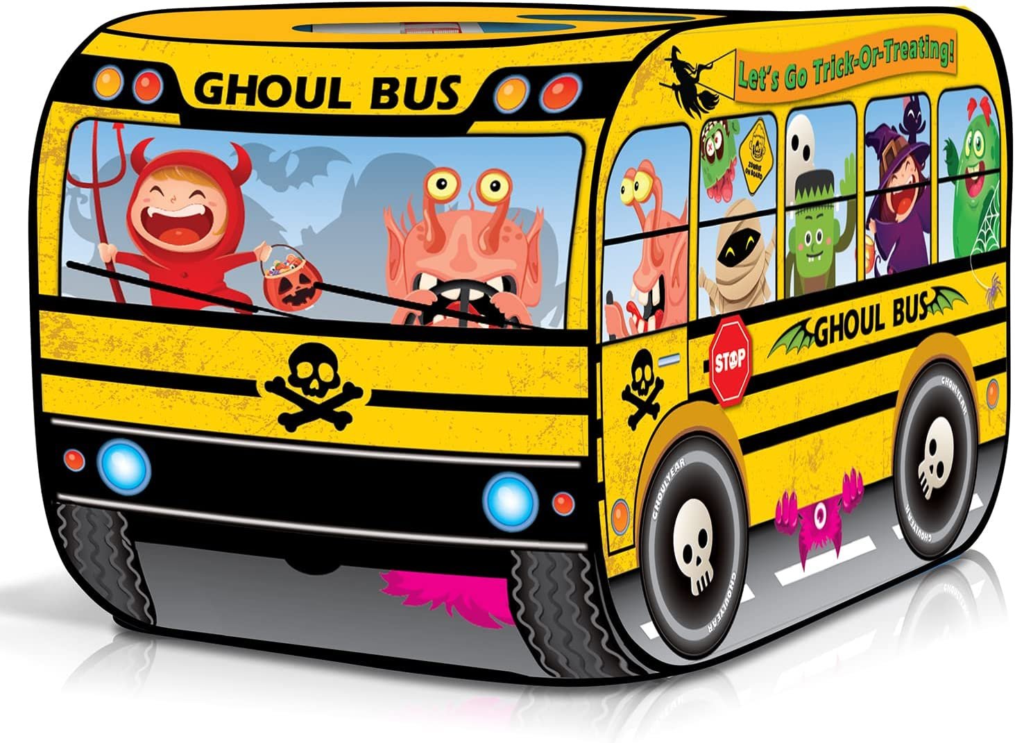 Ghoul School Bus Pop Up Tent, Halloween Tent for Kids with a Carry Bag, Pop Up Play Tent for Hours of Fun, Great for Indoor Halloween Decorations, 43.5 x 28 x 26.5"es