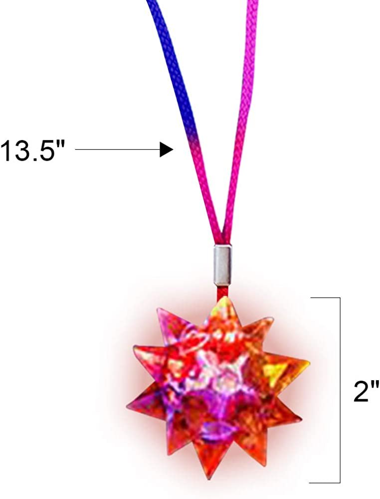 Flashing Crystal Star Necklaces for Kids, Set of 12, Cute Toy Jewelry for Girls with Light-Up Pendant, Princess Party Favors for Children, Pretty Goodie Bag Fillers in Assorted Colors