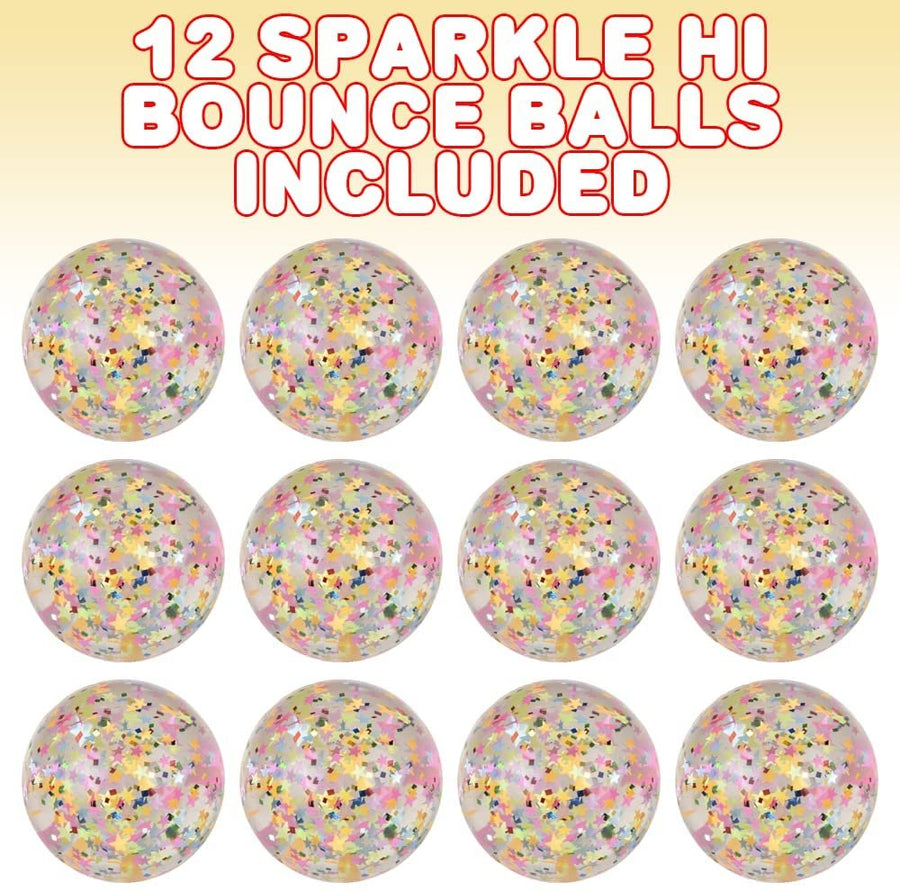 Sparkle Star High Bounce Balls, Set of 12, Bouncing Balls for Kids with Confetti Inside, Outdoor Toys for Encouraging Active Play, Party Favors and Pinata Stuffers for Boys and Girls