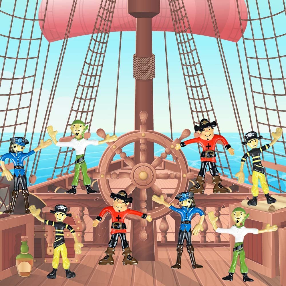 Bendable Pirate Figures, Set of 12 Flexible Men, Birthday Party Favors for Boys and Girls, Stress Relief Fidget Toys for Kids and Adults, Goody Bag Stuffers, Piñata Fillers