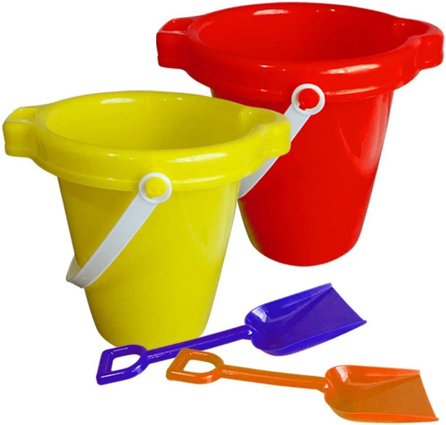 Beach Sand Pail and Shovel Set, Includes 2 Sand Shovels and 2 Buckets, Fun Summer Beach Sand Toys, Sandcastle Building Toys, Practical Gift, Party Favor and Prize- Colors May Vary