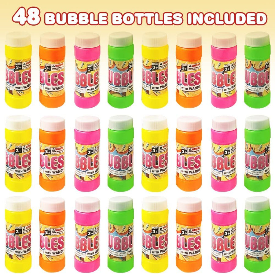 3.5" Bubble Blower Bottles with Wands, Pack of 48, Bubble Toys for Kids with 2oz of Solution, Outdoor Summer Fun, Birthday Party Favors, Supplies for Boys and Girls – Assorted Colors