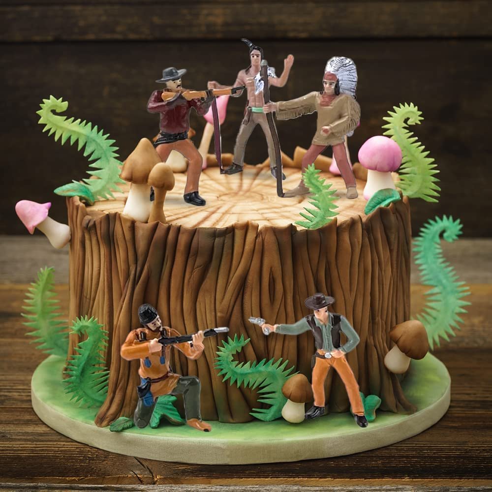 Cowboy and Indian Action Figures, Set of 12, Free-Standing Cowboys and Indians Toys with Realistic Details, Western Party Decorations and Cake Toppers, Western Party Favors for Kids