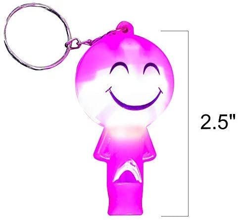 Light Up Keychains for Kids with Whistles, Set of 12, LED Smile Face Key Chains and Bag Accessories, Fun Birthday Party Favors for Children, Goodie Bag Fillers for Boys and Girls