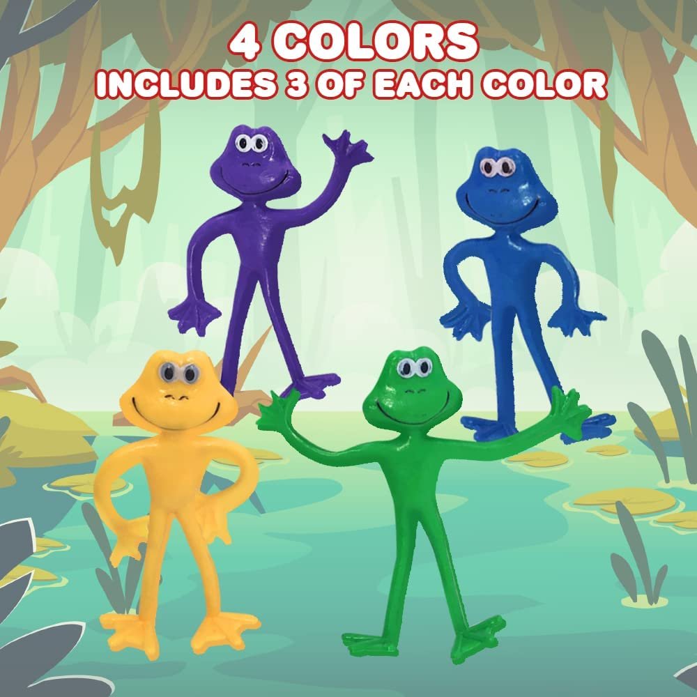 Bendable Frog Figures, Set of 12, Bendable Toys for Kids, Animal Party Favors for Boys and Girls, Stress Relief Fidget Toys for Kids, Goodie Bag Stuffers, and Pinata Fillers