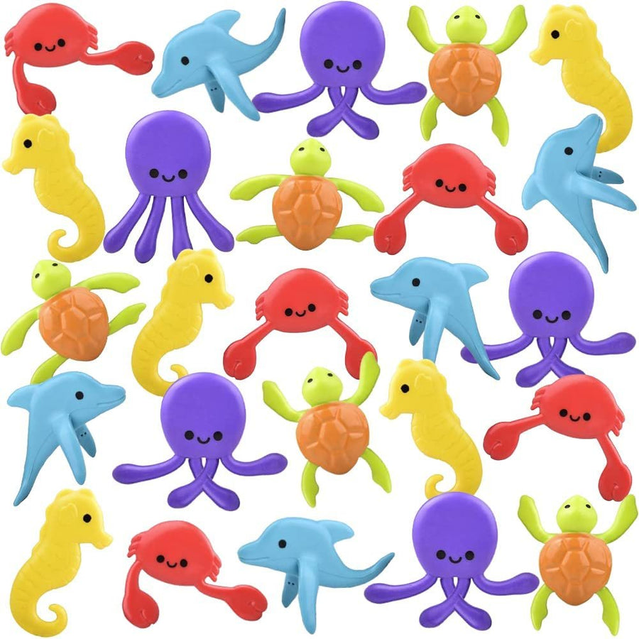 Mini Bendable Ocean Toys, Set of 48, Fidget Sea Creature Toys for Kids in 5 Assorted Designs, Great as Aquatic Birthday Party Favors, Under the Sea Party Favors, and Pinata Stuffers