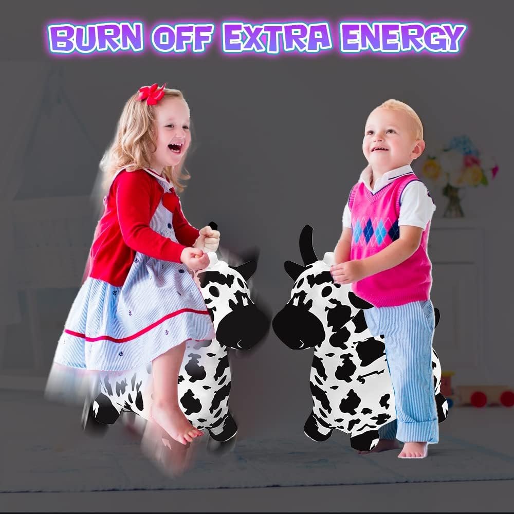 Light Up Bouncy Horse Toy, Cow Hopper Horse with Music, Ride on Horse, Inflatable Animal Hopper for Active Indoor and Outdoor Play, Inflatable Plush Animal Covered Cow Toy for Kids (Pump Included)