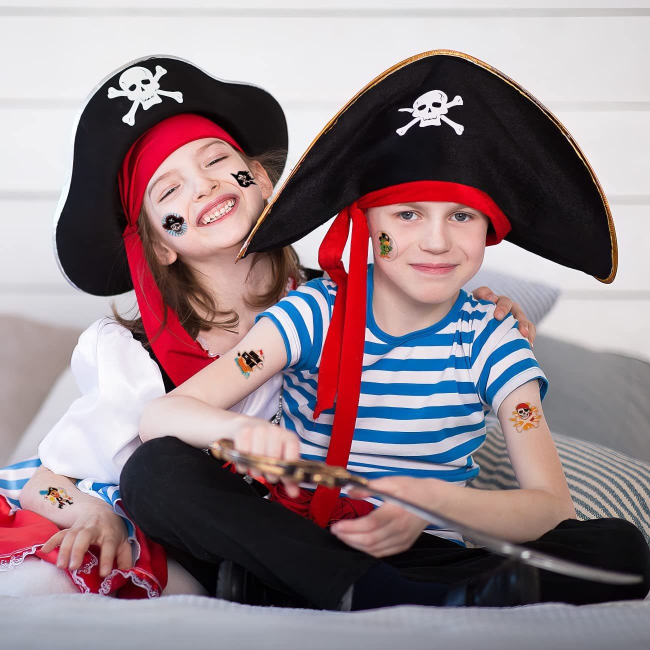 Pirate Temporary Tattoos for Kids - Bulk Pack of 144 in Assorted Designs, Non-Toxic 2" Tats, Birthday Party Favors, Goodie Bag Fillers, Non-Candy Halloween Treats