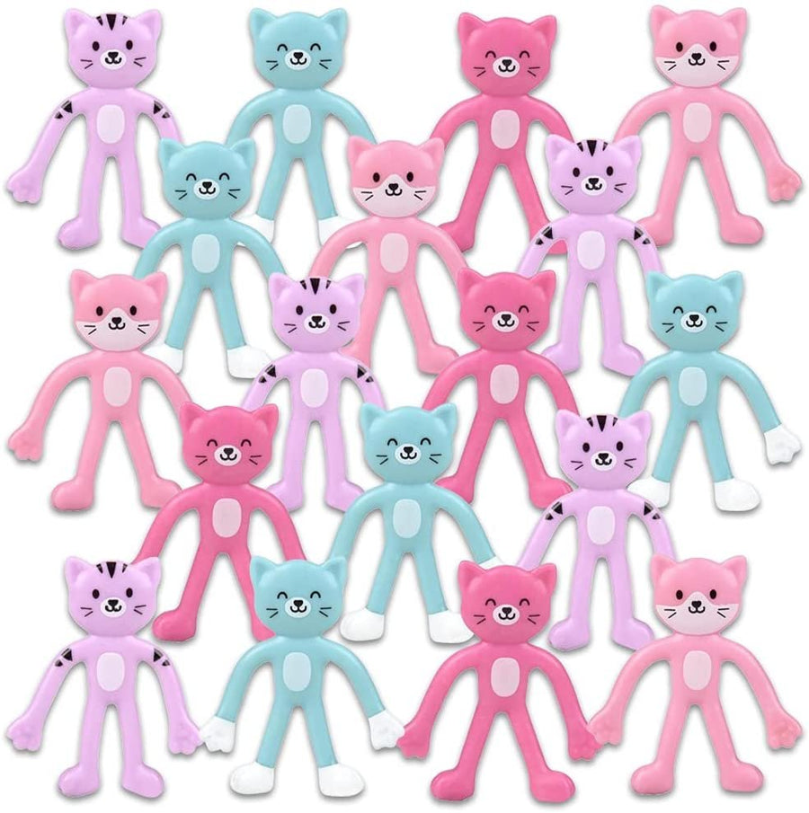 Mini Bendable Cat Assortment, Set of 48 Flexible Figures in Assorted Colors, Birthday Party Favors for Boys & Girls, Stress Relief Fidget Toys, Goody Bag Fillers for Kids