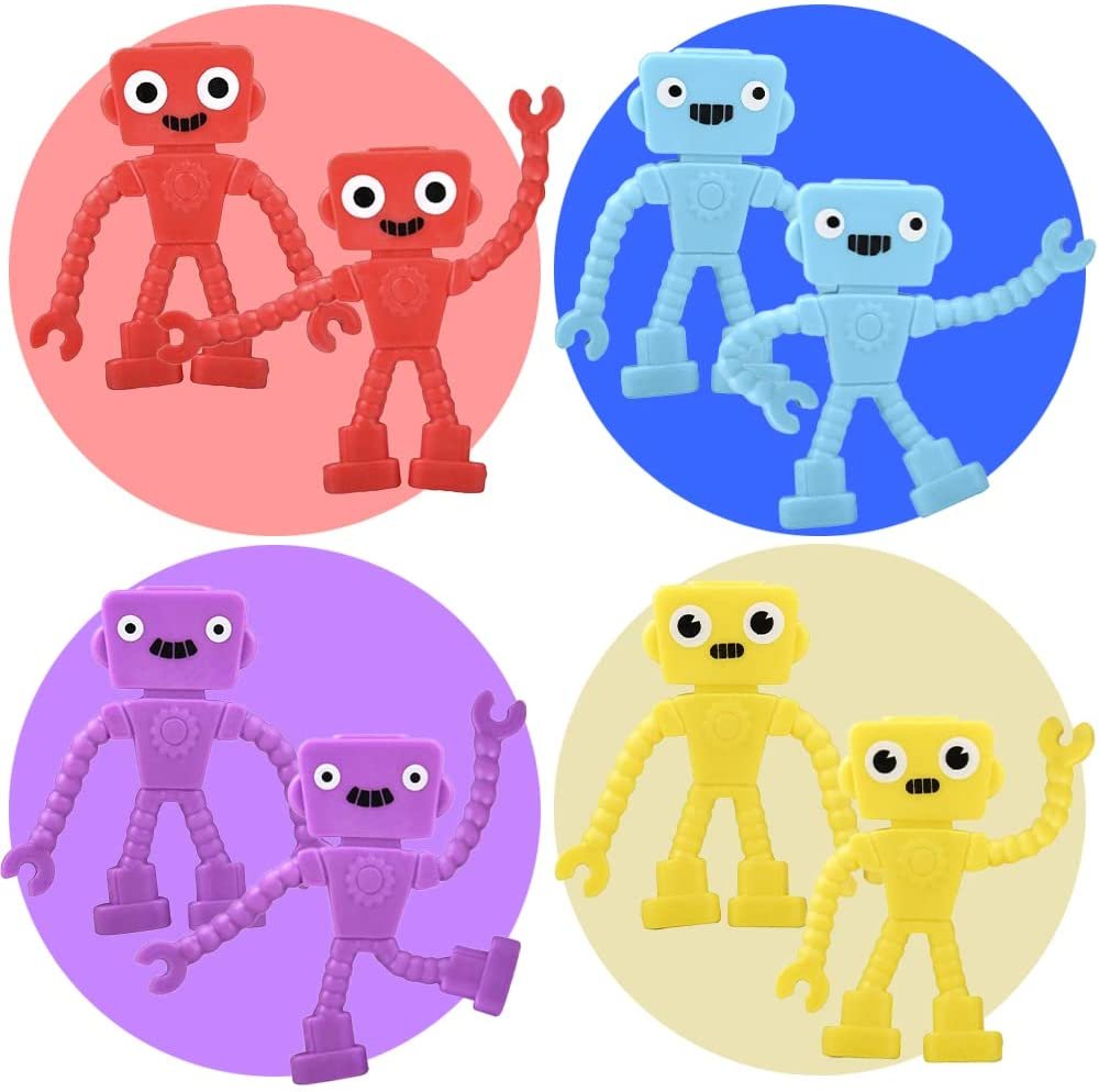 Mini Bendable Robots, Set of 48, Small Robot Toys for Kids in 4 Vibrant Colors, Robot Fidget Toys for Boys and Girls, Great as Anxiety Relief Toys, Pinata Stuffers, and Classroom Prizes