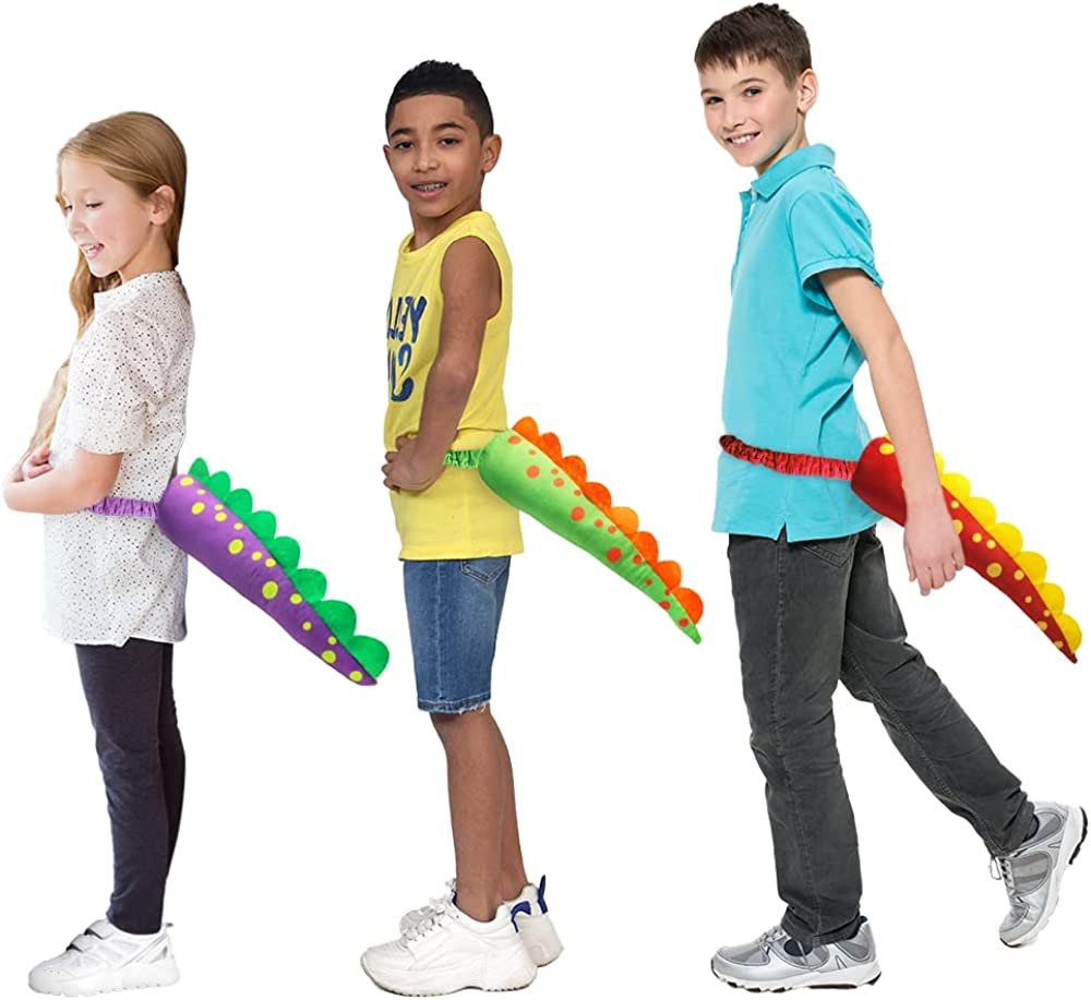 Plush Dinosaur Tails for Kids, Set of 3, Dragon and Dinosaur Costume Accessories for Halloween and Dress-Up, Dinosaur Birthday Party Favors Supplies, Assorted Colors, 17.25" Long