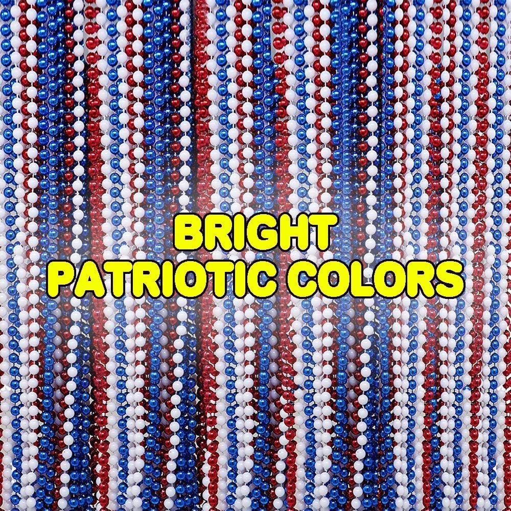 Patriotic Beads Necklaces - Pack of 12 - Red, White, and Blue Beaded Necklaces for 4th of July, Independence Day, Memorial Day, Mardi Gras Beads Supplies, Favors for Kids and Adults