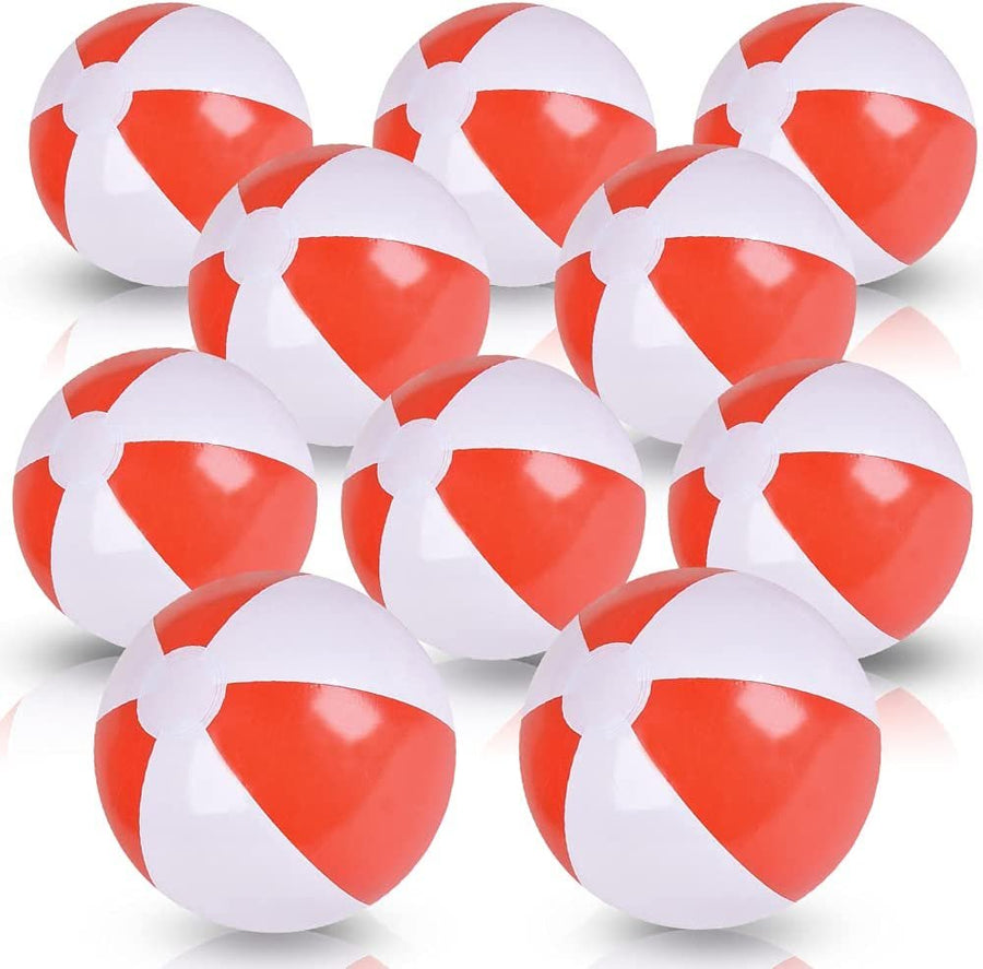 10" Red & White Beach Balls for Kids, Pack of 12, Inflatable Summer Toys for Boys and Girls, Decorations for Hawaiian, Beach, and Pool Party, Beach Ball Party Favors