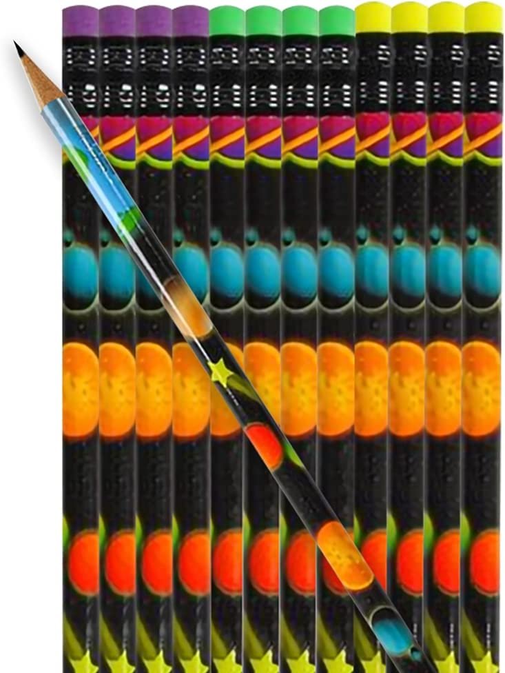 Space Design Pencils, Set of 24, Cool Space-Themed Writing Pencils with Erasers, Birthday Party Favors, Party Goody Bag Fillers, Teacher Supplies for Classroom
