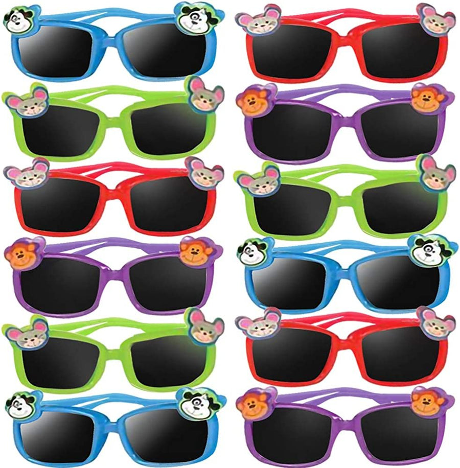 Kiddie Animal Sunglasses, Set of 12, Cool Sun Glasses in Assorted Colors, Fun Birthday and Pool Party Favors for Boys and Girls, Dress-Up Accessories, Goodie Bag Fillers